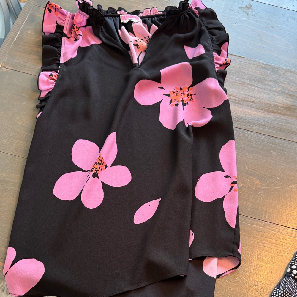 Kate Spade Black and Pink Floral Top